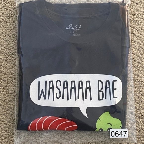 “WASAAAA Bae” Funny Sushi “Wasabi” Emii Creations Tee Shirt Men L Large - Picture 5 of 5